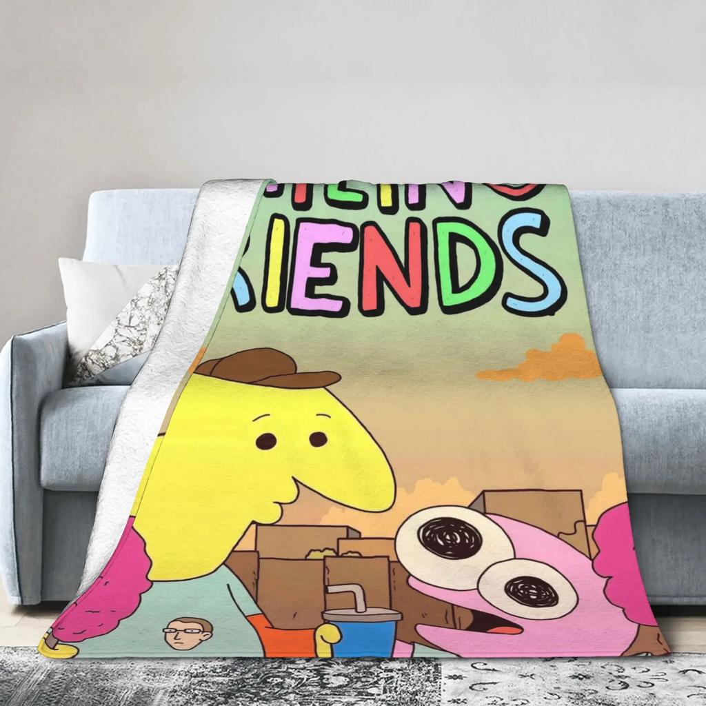 Smiling Friends Cartoon Plüschdecke Weiche Flanell-Bettwäsche Überwurf für Kinder Außenbereich Warm Individuell DIY Geschenkidee
