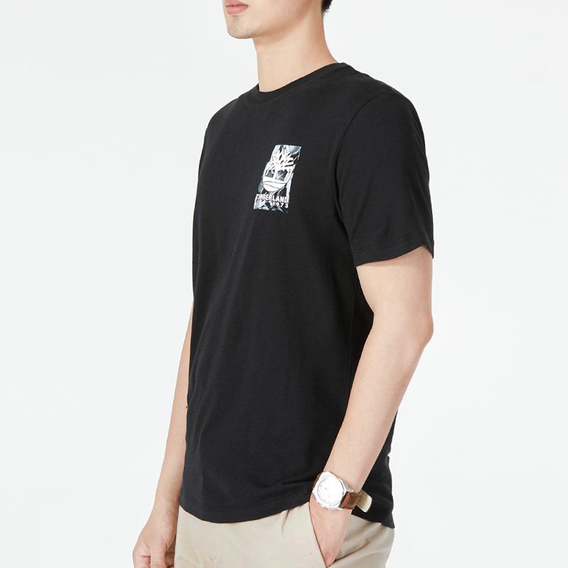 Timberland Logo Plant Print American Vintage Crew Neck Short Sleeve T-Shirt Men T-Shirts Black A62HD-001