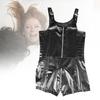 Sexy Men Sleeveless Open Crotch Faux Leather Zipper Bodysuit Shorts Jumpsuit