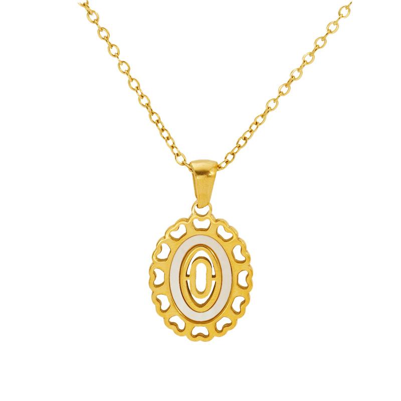 Titanium steel love hollow letter pendant female versatile fashion simple oval letter necklace female