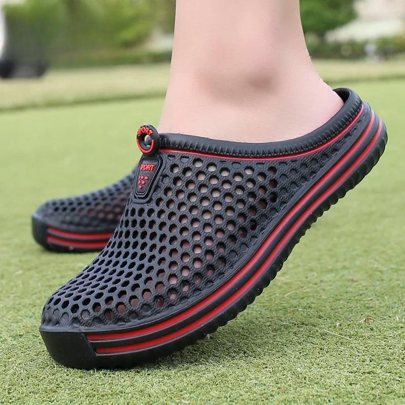 Mens Slippers Beach Shoes Unisex Hollow Outdoor Casual Men Beach Sandal Flip Flops Shoes Non-slip Size 36-45 Mens Slippers