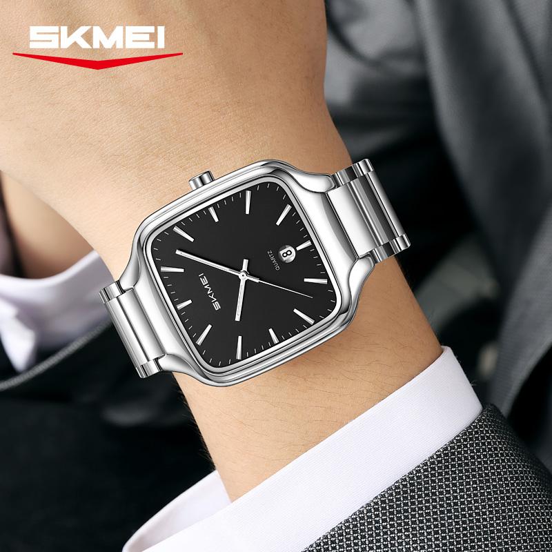 SKMEI 9366 Fashion Mens Watch Quartz Stainless Steel Band Luxury High-end Waterproof Date Display Business Casual Clock Relojes