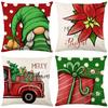 Christmas Linen Throw Pillowcase Home Santa Gift Box Printed Pillowcase Living Room Sofa Cushion Cover