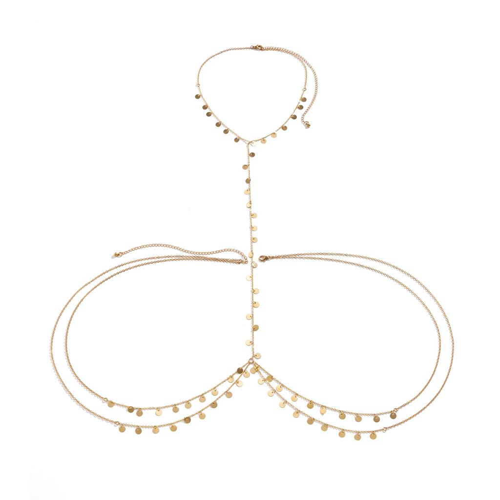Accessoires, Sexy Schmetterling Halbmond Quaste Körperkette Damen, Geometrisch U-förmig Kreuz Pailletten Kleidungskette