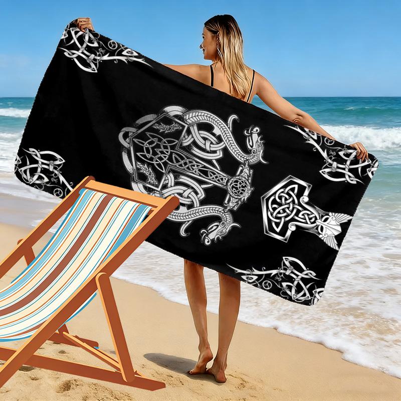 Asciugamano da Spiaggia con Stampa di Simboli Vichinghi, Asciugamano Grande Morbido ad Asciugatura Rapida per Spiaggia Campeggio Nuoto