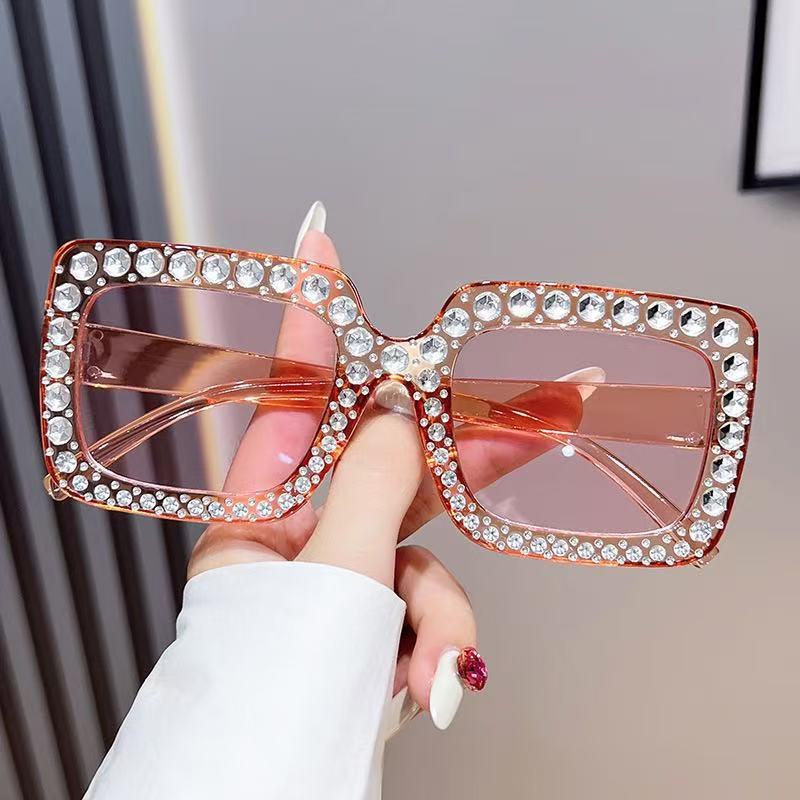 Women's Large Frame Rhinestone Sunglasses with UV Protection - Stylish Outdoor Shades