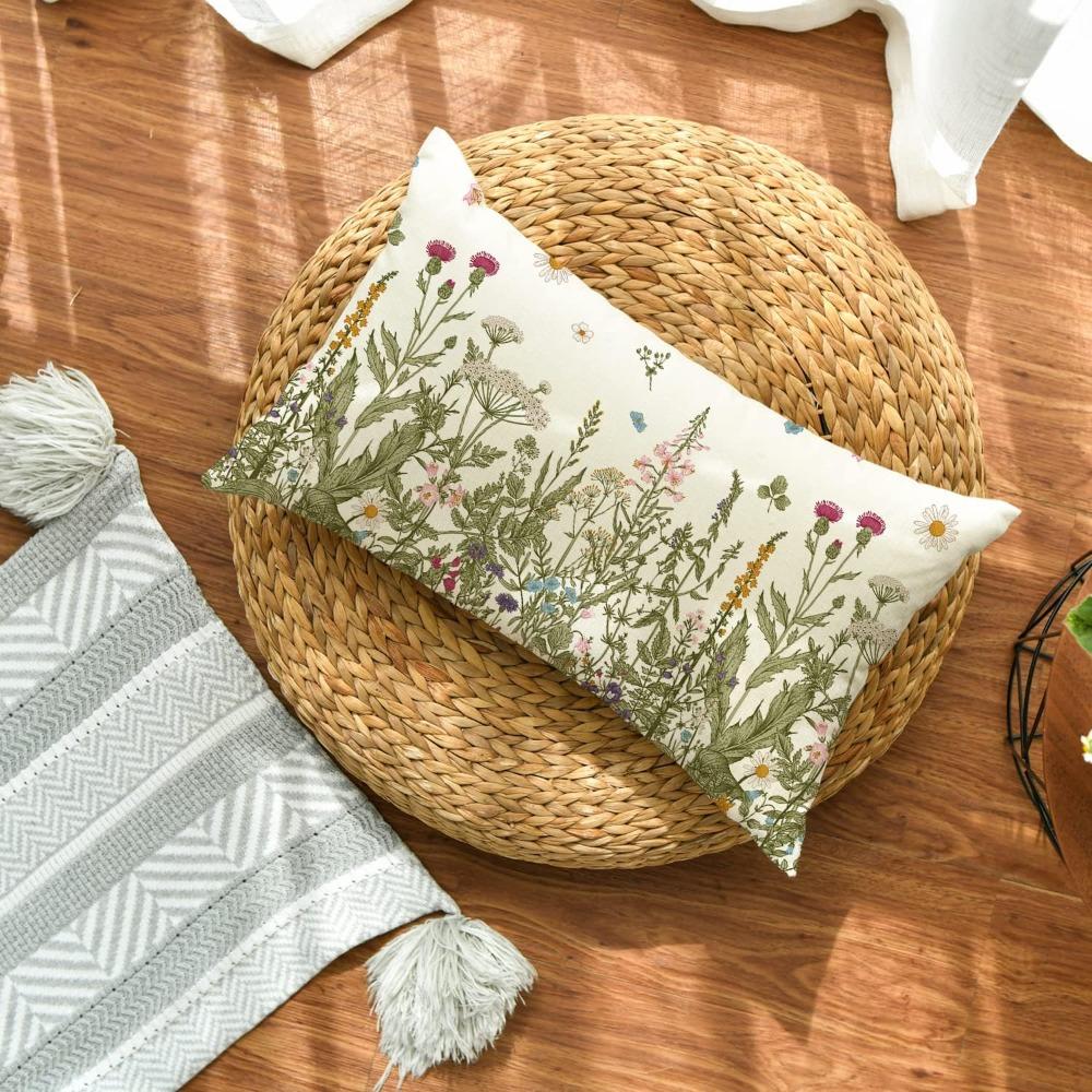 2pcs Wildflowers Fall Throw Pillow Cover 12 X 20 Inch Flower Cushion Case Decoration for Sofa Couch