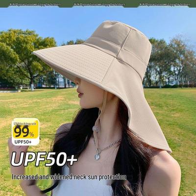 Damen Sommer Sonnenhut mit breiter Krempe, Schal und UV-Schutz für Outdoor und Radfahren