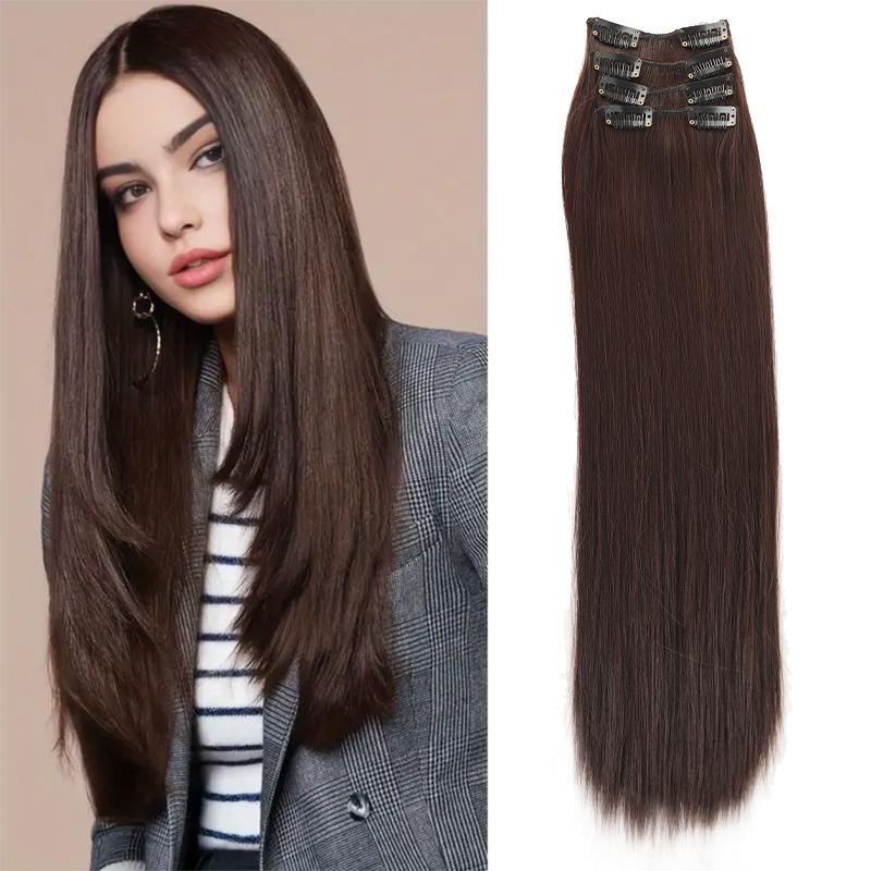 

20-дюймовый женский парик из четырех прямых волос с заколкой BB, синтетический термостойкий, подходит для ежедневного ношения