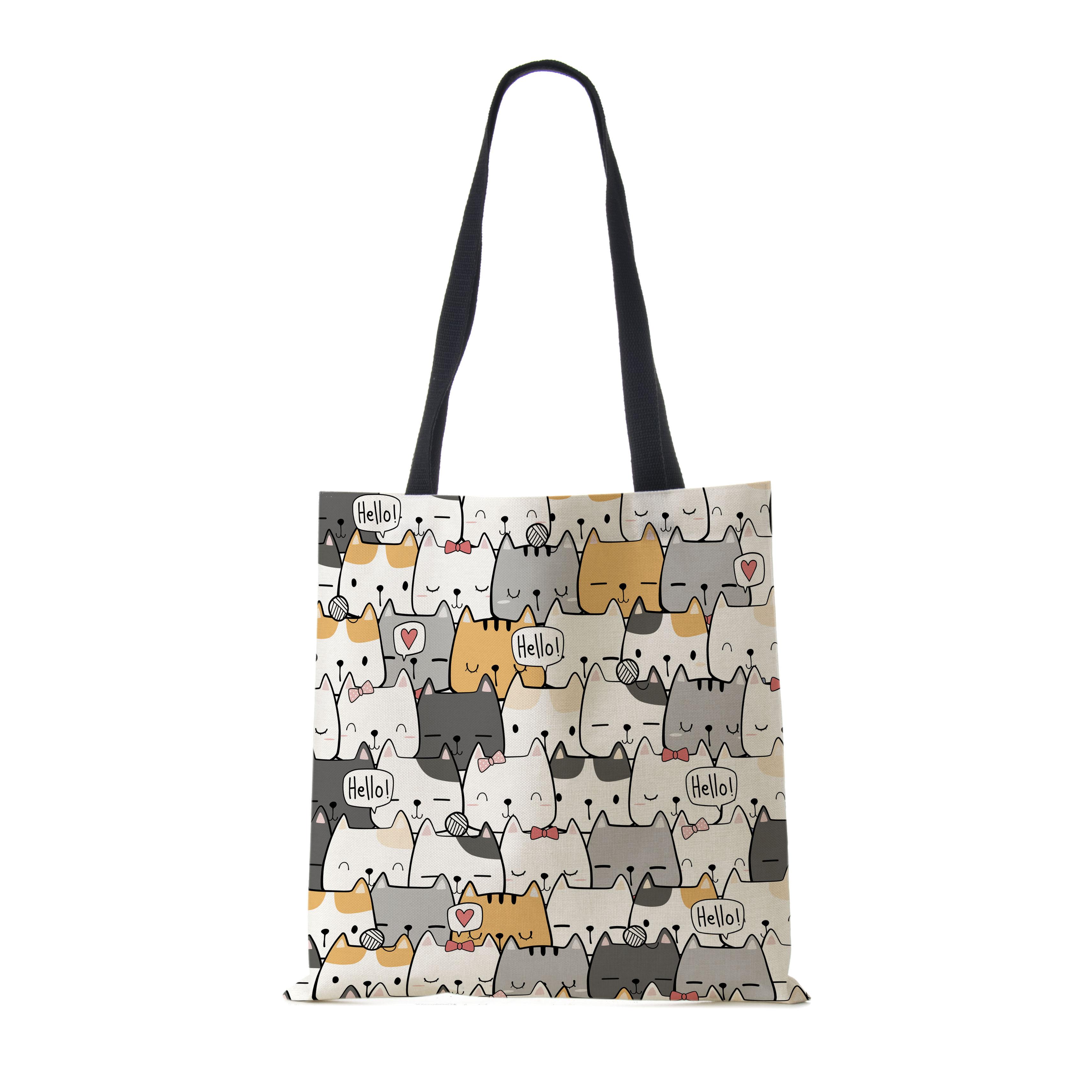 

Повседневная сумка на плечо с милым принтом собаки, вместительная женская многоразовая сумка для покупок, большая парусиновая дорожная пляжная сумка-тоут