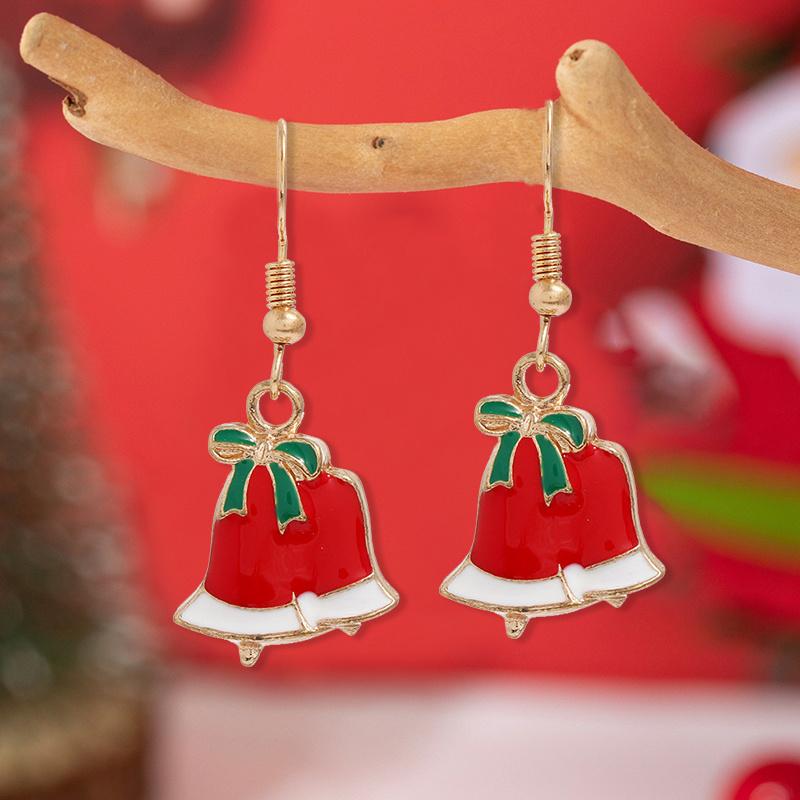 1 Pair of Elegant Ladies' Christmas Bell Bow Pendant Earrings - Rose Gold/Green Hoop Earrings,  Christmas Party Jewellery