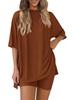 2026 Women's Casual Round Neck Slit Loose Short Sleeve Home Wear Set