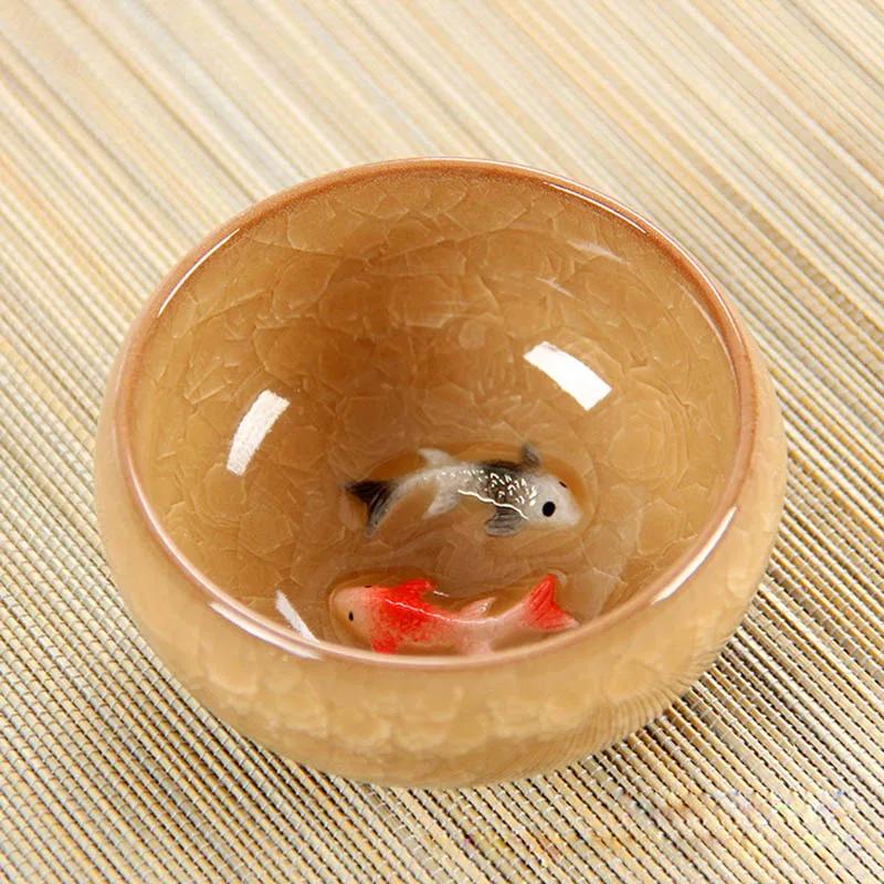 Chinese Porcelain Teacup Sets, Ceramic Double Fish China Tea Cup,Kung Fu TeaCup Set, Crackle Glaze, Travel Tea Bowl 200ml