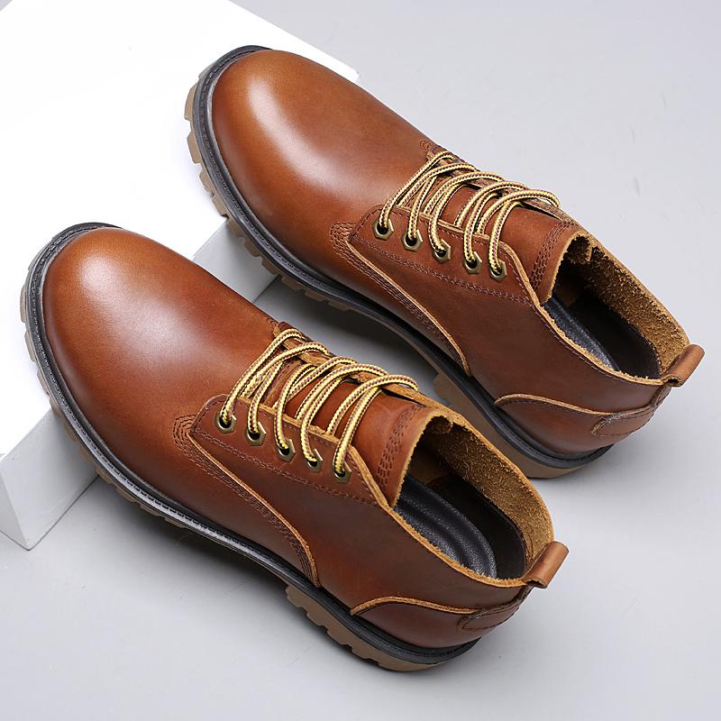 Moda Pelle Vera Uomo Caviglia Stile Giovane Allacciatura Fondo Spesso Scarpe Uomo Alta Qualità Comode Stivali da Lavoro Taglie Forti 36-47