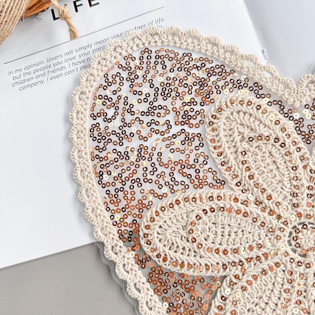 Champagne Apricot Heart Mesh Sequined Lace Lace Cloth Sticker Clothing Sweater Top Decorative Cloth Sticker Accessories
