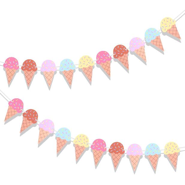 2 Pcs Ice Cream Banner, Ice Cream Birthday Party Decorations, 1st Birthday Banner, Garland Summer Baby Shower Wedding Party Backdrop Decoration