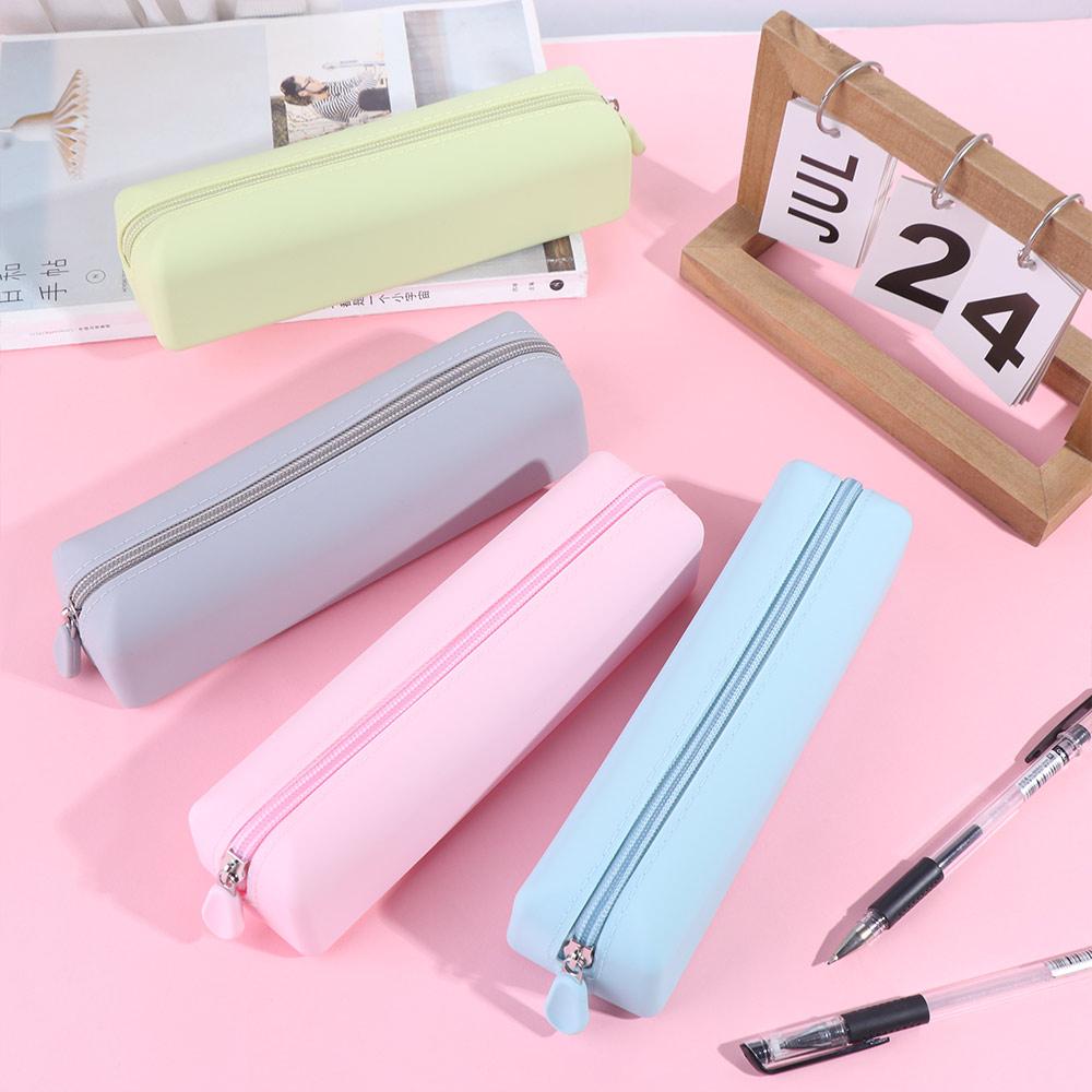 Silicone Pen Bag with Zipper Cosmetics Storage Bag Durable Pencil Case School Supplies