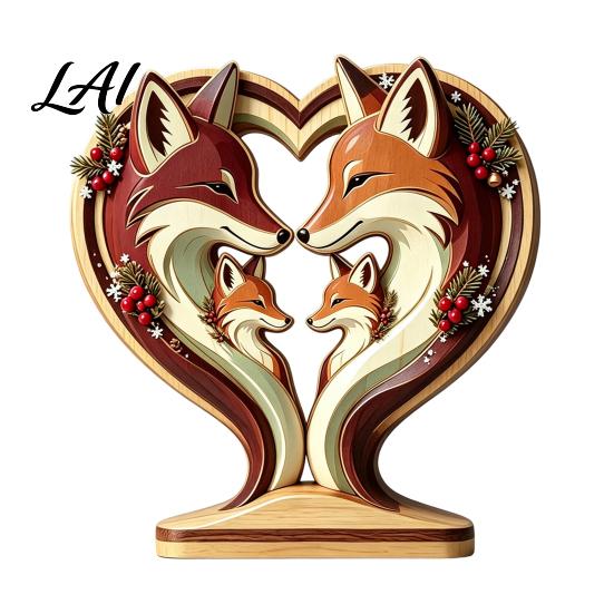 Gingerbread Man Wooden Animal Penguin Statues Owl Fox Ornament with Stable Base, Double Layer
