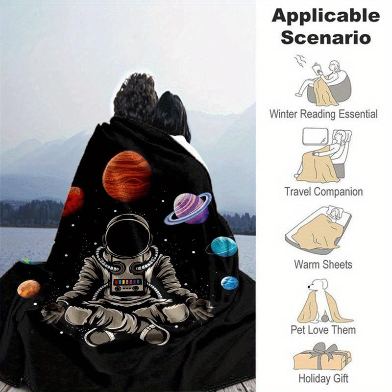 1pc Astronaut Printing Lightweight Flannel Blanket, Comfortable and Warm Blanket, for Camping Sofa Bed and Couch Office, in All Seasons