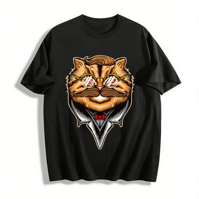 Lässiges T-Shirt mit Gentleman-Katzen-Print für Herren und Damen Reines Baumwoll-T-Shirt