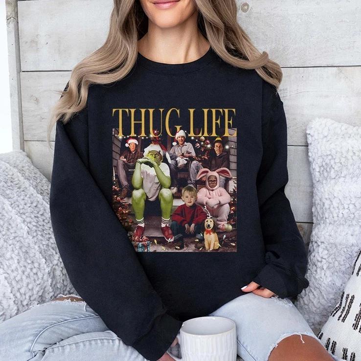 Thug Life Christmas Movies T-Shirt – Funny Grinch, Home Alone & Elf Graphic Tee 2XL
