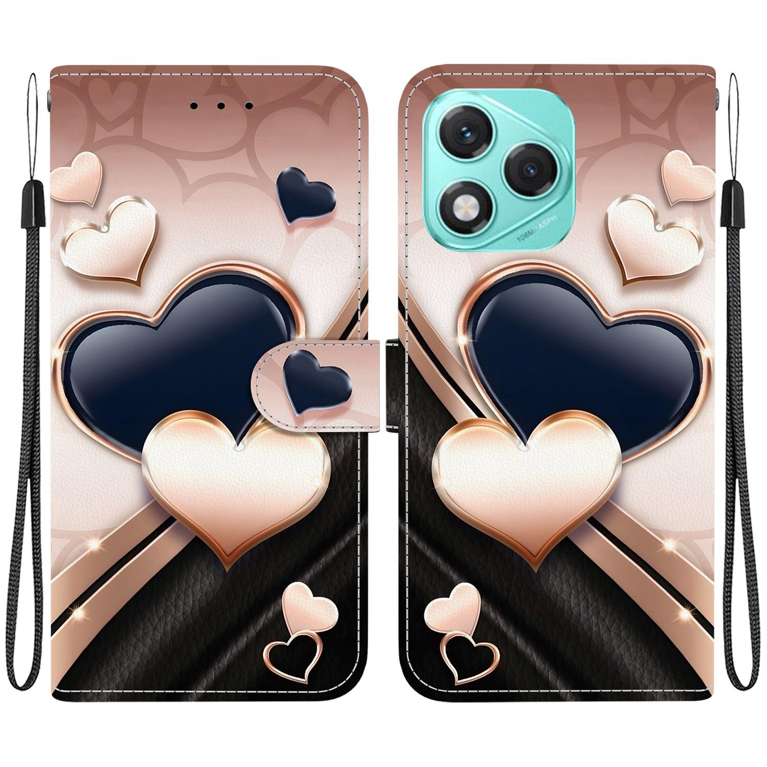 

For Honor 400 Lite 5G Leather Case Stand Wallet Pattern Printing Phone Cover with Wrist Strap Love