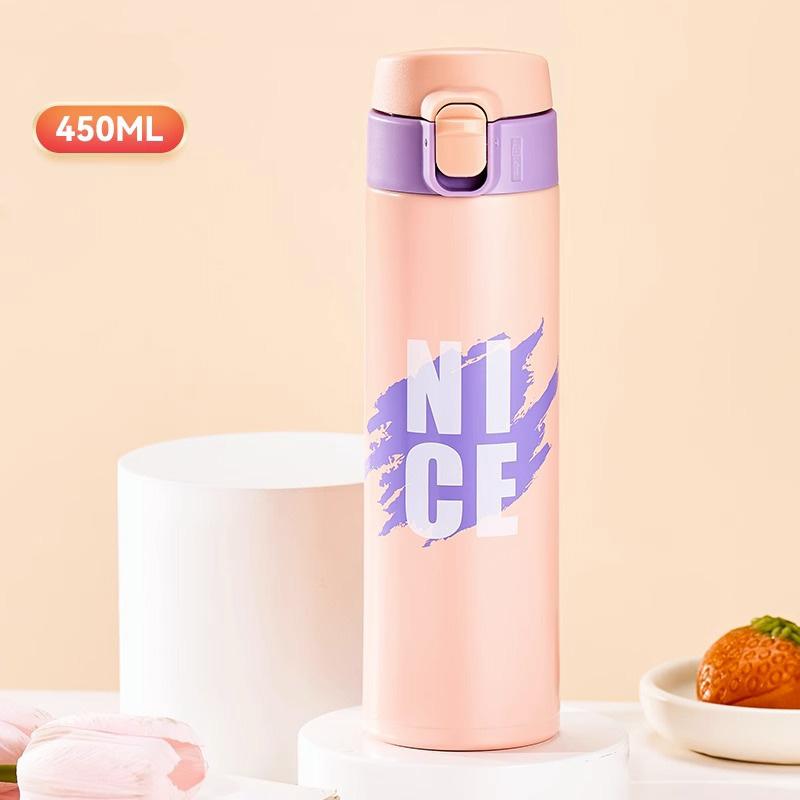 GIANXI Вакуумная фляга из нержавеющей стали с соломинкой Милая термобутылка для девочек Портативная дорожная кофейная кружка Термобутылка для воды Подарки 450ml
