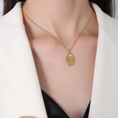 Devil's Eye Geometric Oval Pendant Necklace Stacked Collarbone Chain Female Niche Ins