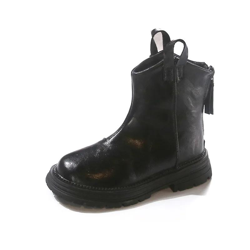 New Children Leather Boots Spring Autumn Girls Ankle Boots Thick Bottom Non-slip Kids Causal Fashion Boots Round-toe Versatile