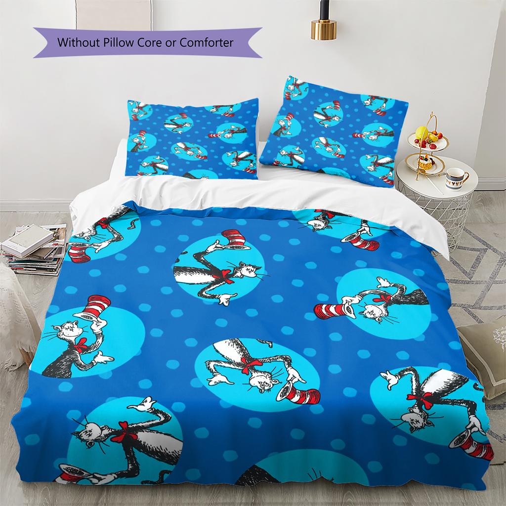 The Cat In the Hat Pattern Bedding Home Decoration Birthday Gift (1 * Duvet Cover + 2 * Pillowcase, Without Core)