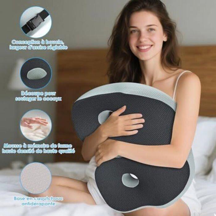 Ortopedický polštář na kostrč - OKZ - Paměťová pěna - Tvar U - 48x39 cm - Protiskluzová základna - Integrované větrání