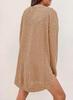 2025 European & American Waffle Knit Round Neck Long Sleeve Slit Solid Color Top for Women