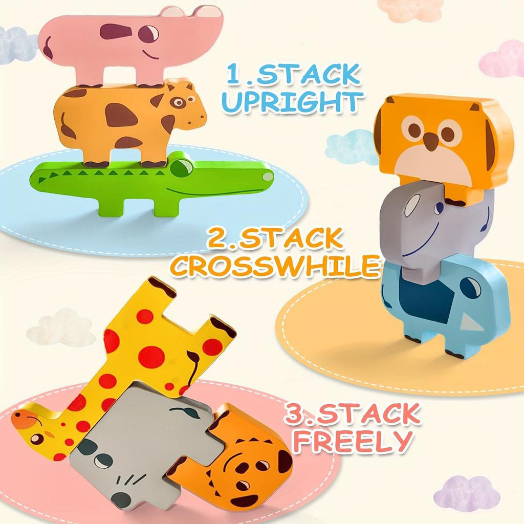Wooden Forest Animals Balance Stacked High, Educational Toys, Balance Building Block Toys, Train Children's Hand Eye Coordination