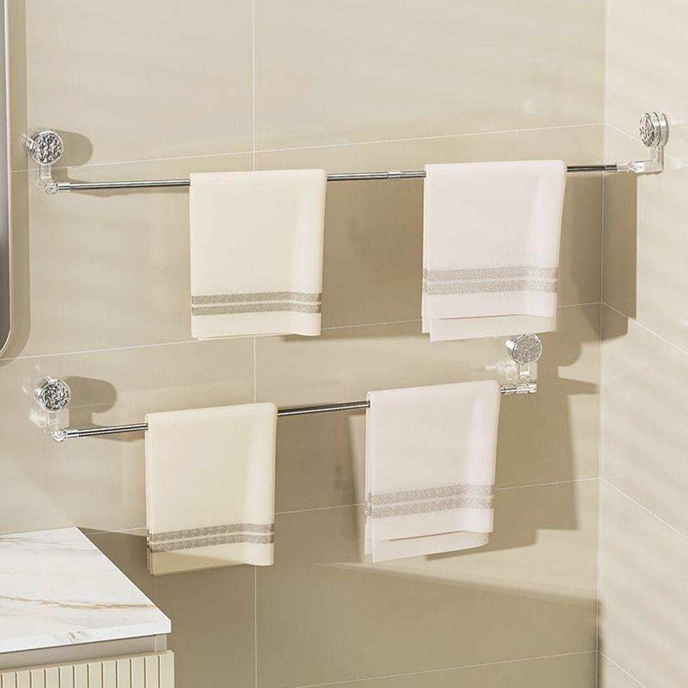 Wall-mounted Suction Cup Towel Rack Rotated Telescopic Towel Bar Towel Holder Hanging Pole