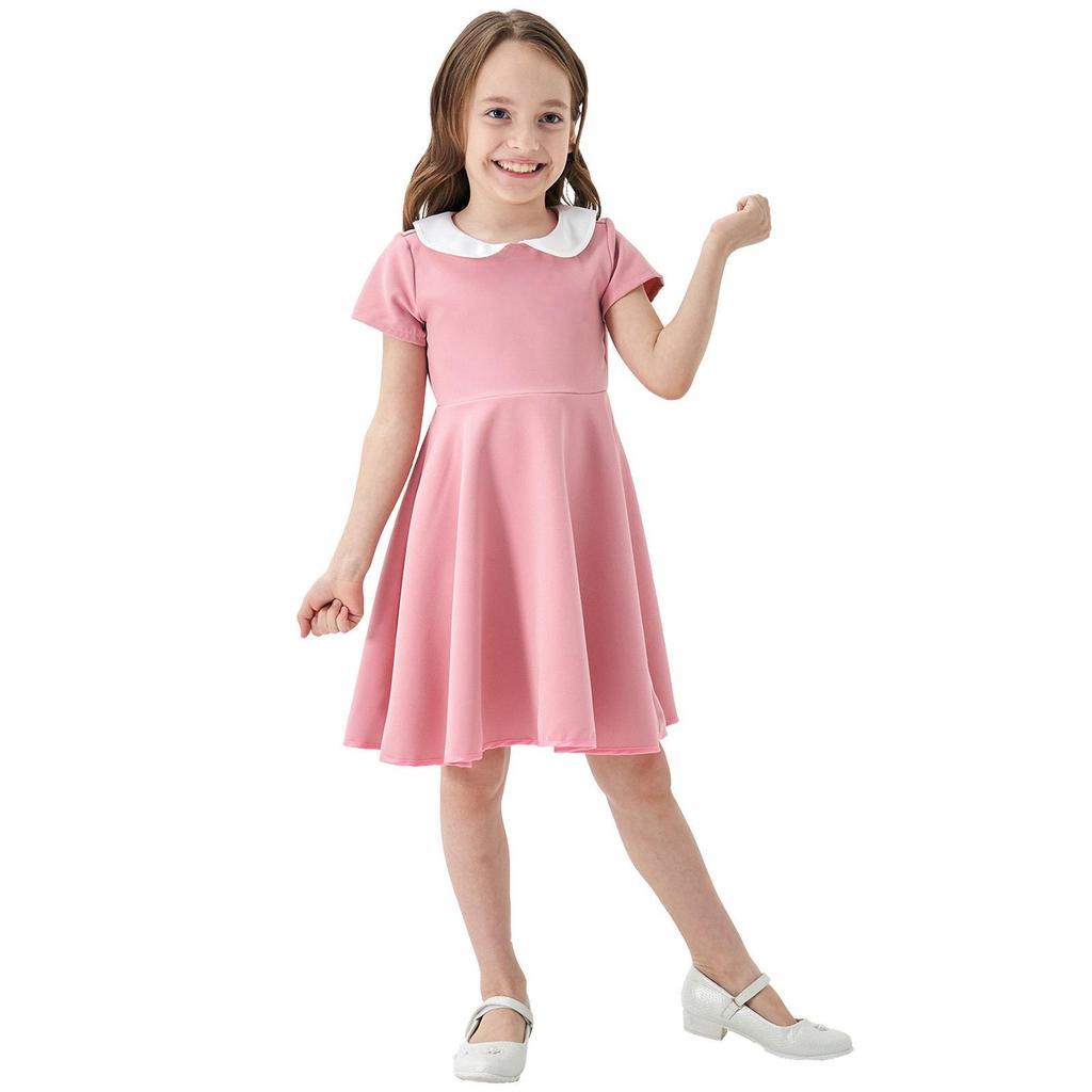 Kids' Solid Color Doll Collar Princess Dress - Cute School Style Children's Clothing