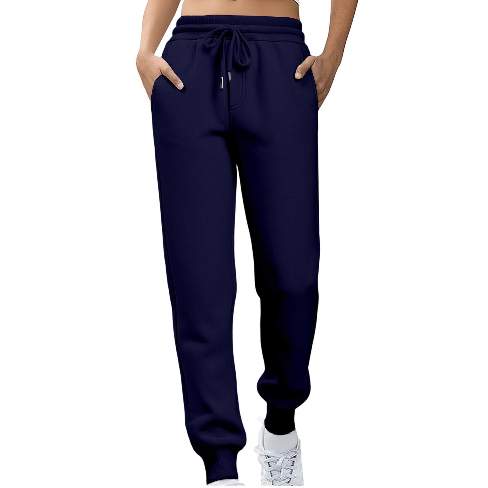 

Ladies Fashionable Solid Color Straight Leg Pants With High Waist Drawstring Pockets And Elastic Waist Casual Pants M
