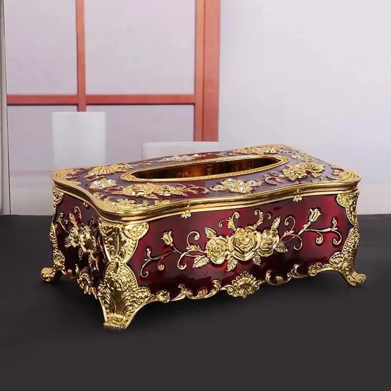Luxury Tissue Box European Style  Napkin Holder Napkin Case Rose Patterned Paper Rack Table Accessories Home Car Case Holder