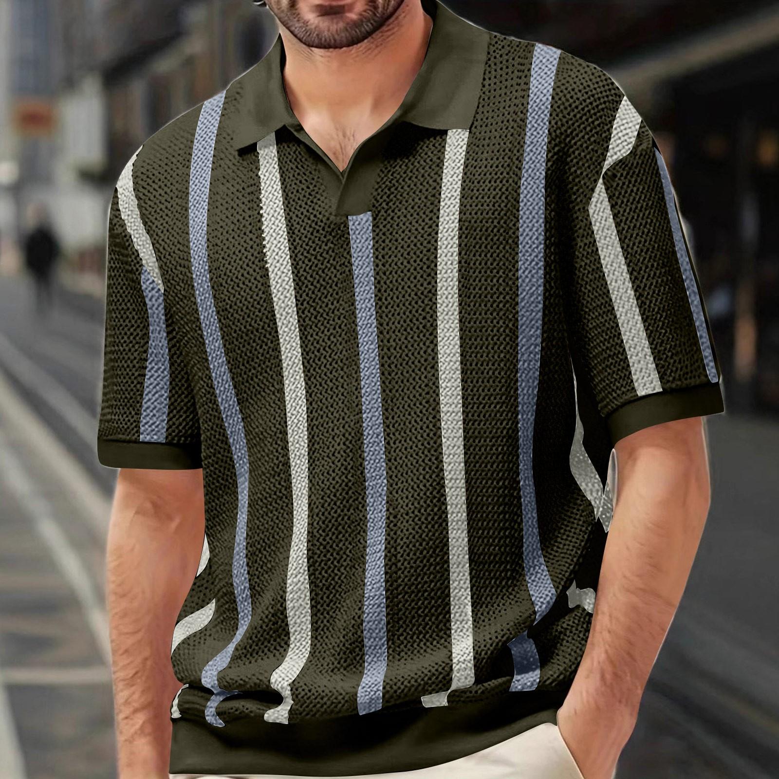 Мужская летняя футболка с коротким рукавом геометрическая цветная вставка и полосатый трикотажный топ с круглым вырезом L армия зеленый 2228₽