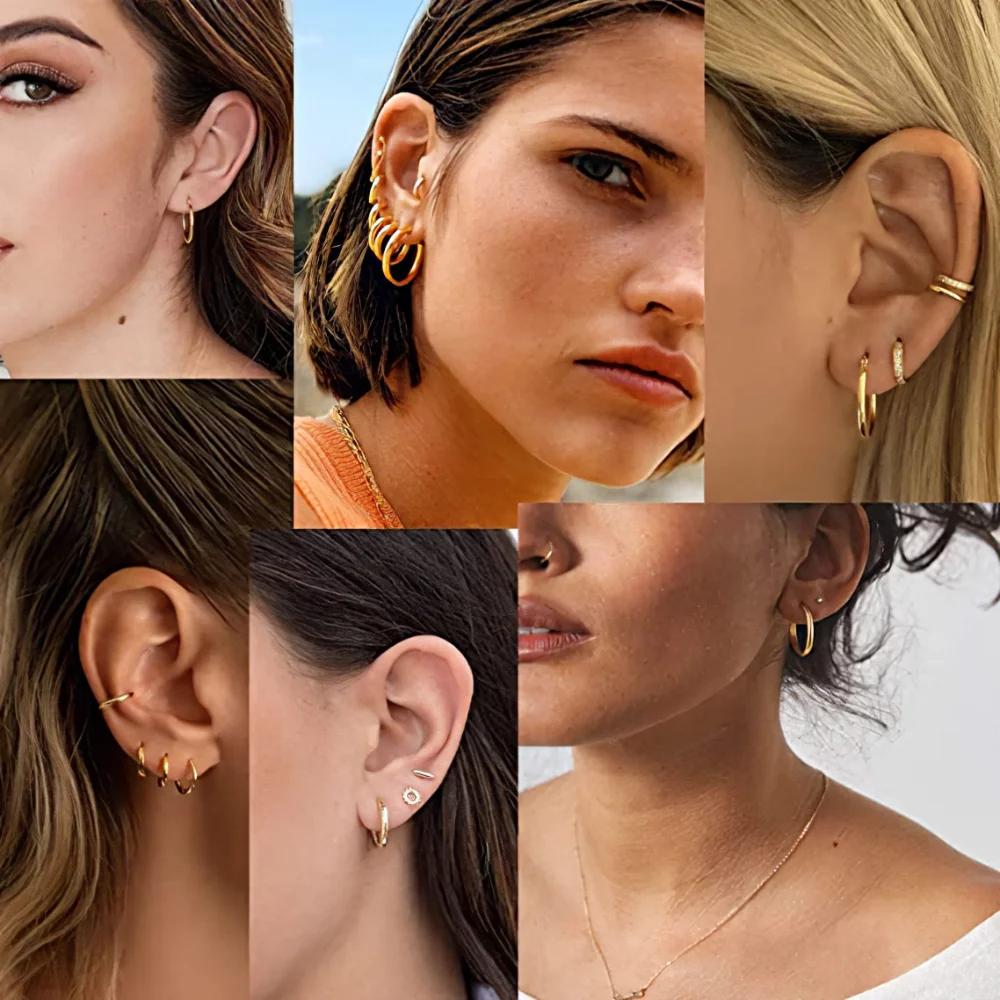 2pcs Classic Simple Glossy 8-20mm Circle Hoop Earrings For Women  Gold and Silver Two-color Stainless Steel Unisex Jewelry Gift