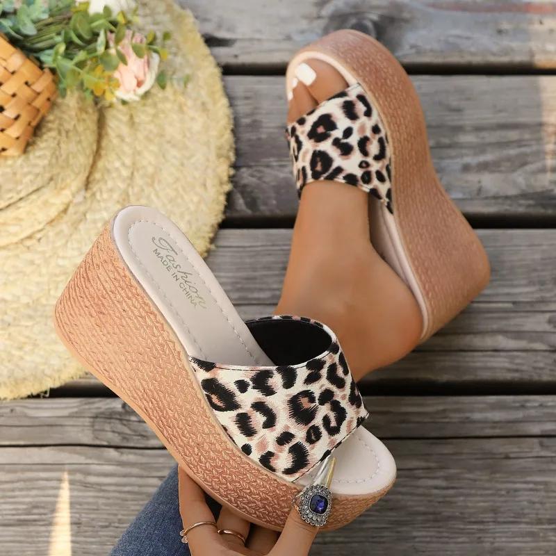 Women's Shoes Peep Toe Women's Slippers Fashion Leopard Print Casual Slippers Women New Plus Size Platform Slippers 34-43