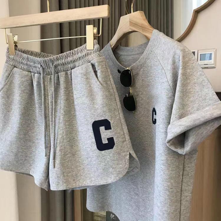 Women's Summer Casual Embroidered Two-Piece Set – Short Sleeve Top & Shorts, Plus Size, Loose Fit.