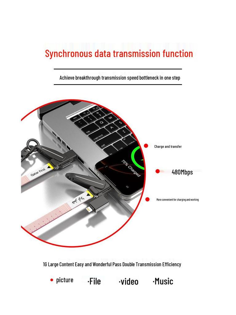4-in-1 Mecha Data Cable: Dual Type-C, 27W/65W Super Fast Charging