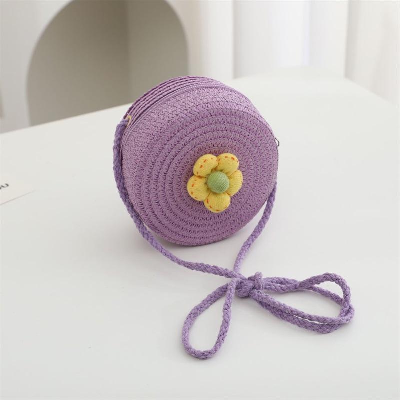 Children's Straw Woven Crossbody Bag - Small Girl's Phone and Coin Purse for Summer Outings and Seaside Trips