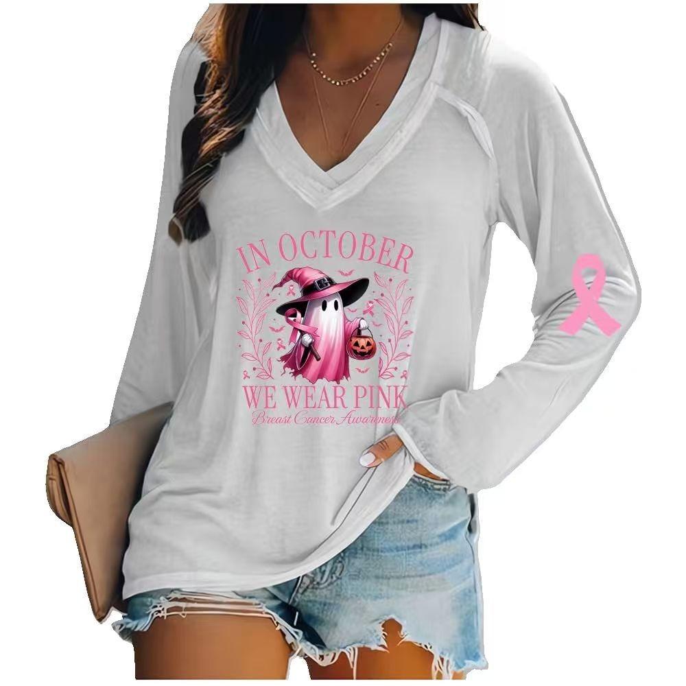 New Easter 3D digital printed women's V-neck long sleeved T-shirt