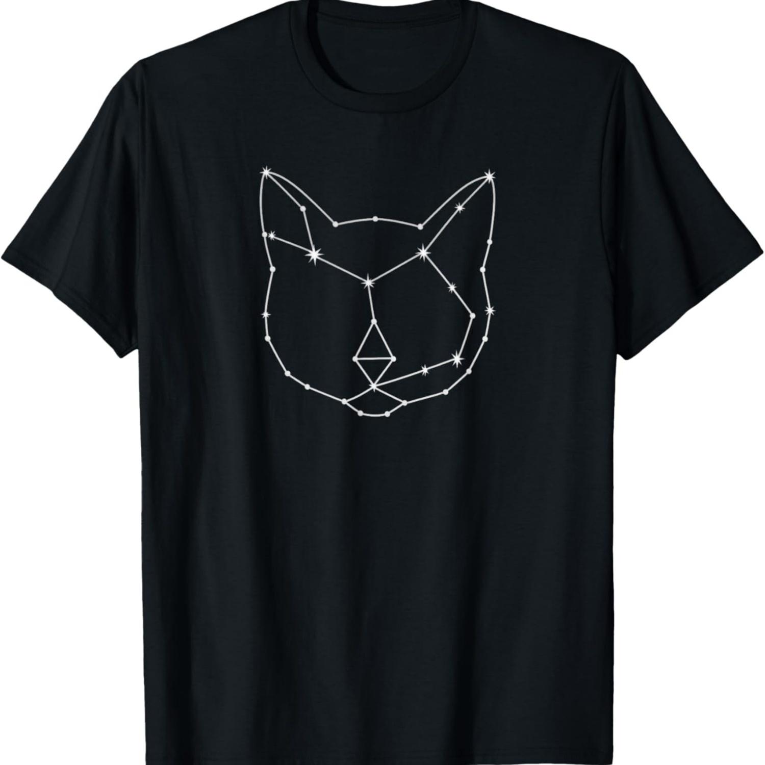Constellation Cat Face Cosmic Galaxy Stars Design T-Shirt S чёрный