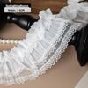7.5cm Black & White Double-Layer Pleated Chiffon Lace Trim for Neckline, Cuff, and Hem Decoration.