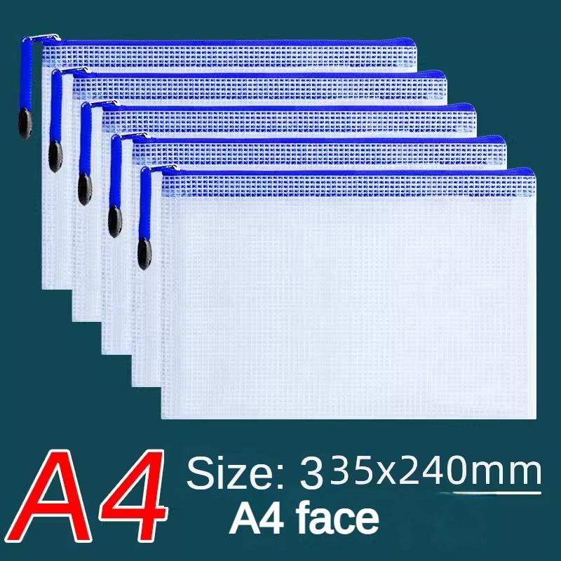10 pezzi A4 File Bag Trasparente Mesh A5 Data Zipper Storage Bag B5 Student Test Paper Drawing Bag Office Waterproof Document Bag