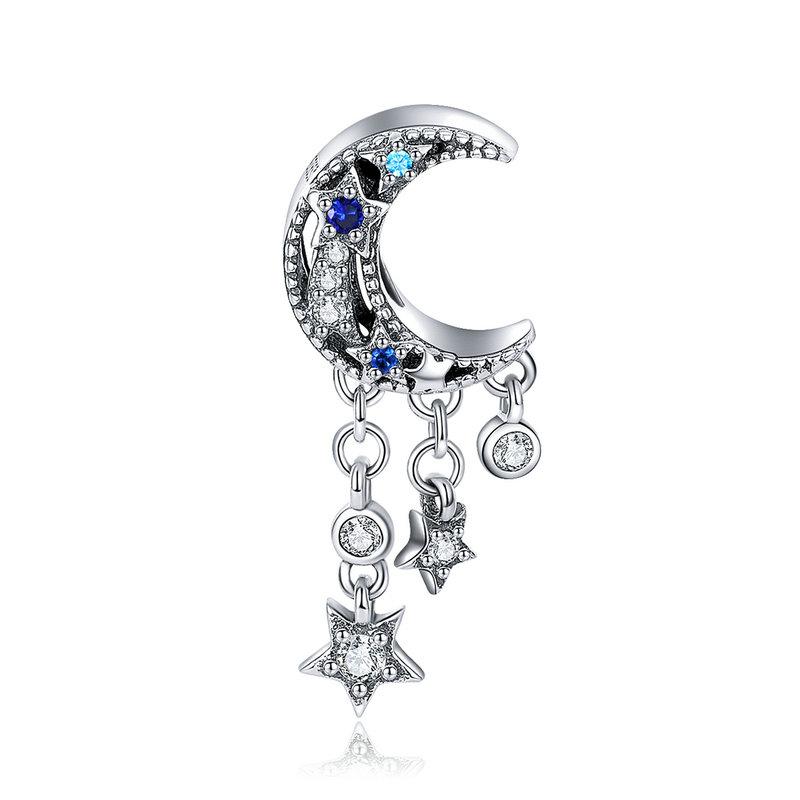 WOSTU Real 925 Silver Blue Series Moon Plane Space Beads Astronaut Charm Owl Pendant Fit Original Bracelet DIY Necklace