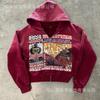 2026 Retro Print Zip-Up Hoodie Unisex Streetwear Oversized Casual Sweatshirt Teens Adults