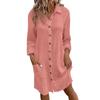 Women S Solid Cotton Linen Long Sleeve Mid Length Shirt Dress Casual